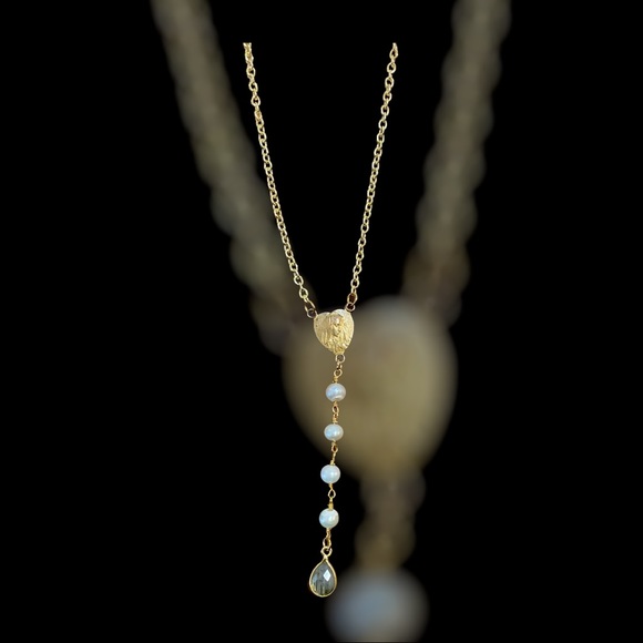 Jesus and Mary Pearl Drop Necklace Labradorite - Picture 2 of 5